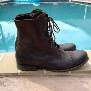 All Saints Brown Leather Lace Up Side Zip Boots Size 45 12